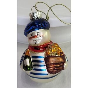 French Snowman Ornament Blown Glass Beret Wine Baguette Old World 2010